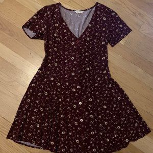 Maroon Flower Button Down Dress